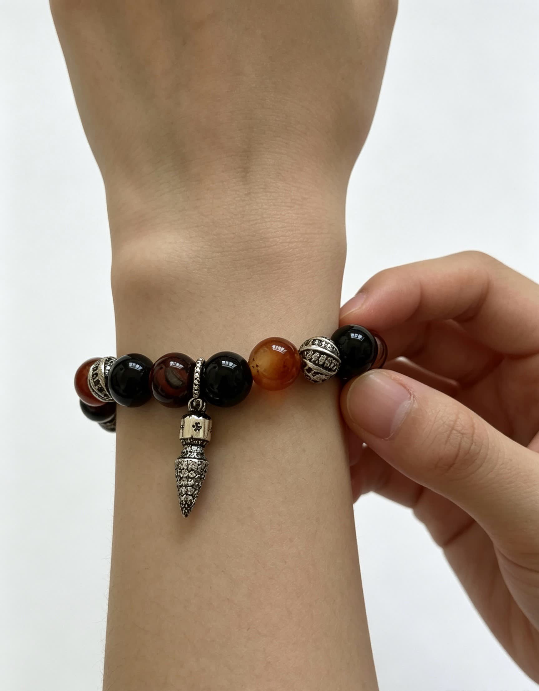 Chrome Hearts Beaded Bracelet with Silver Charms